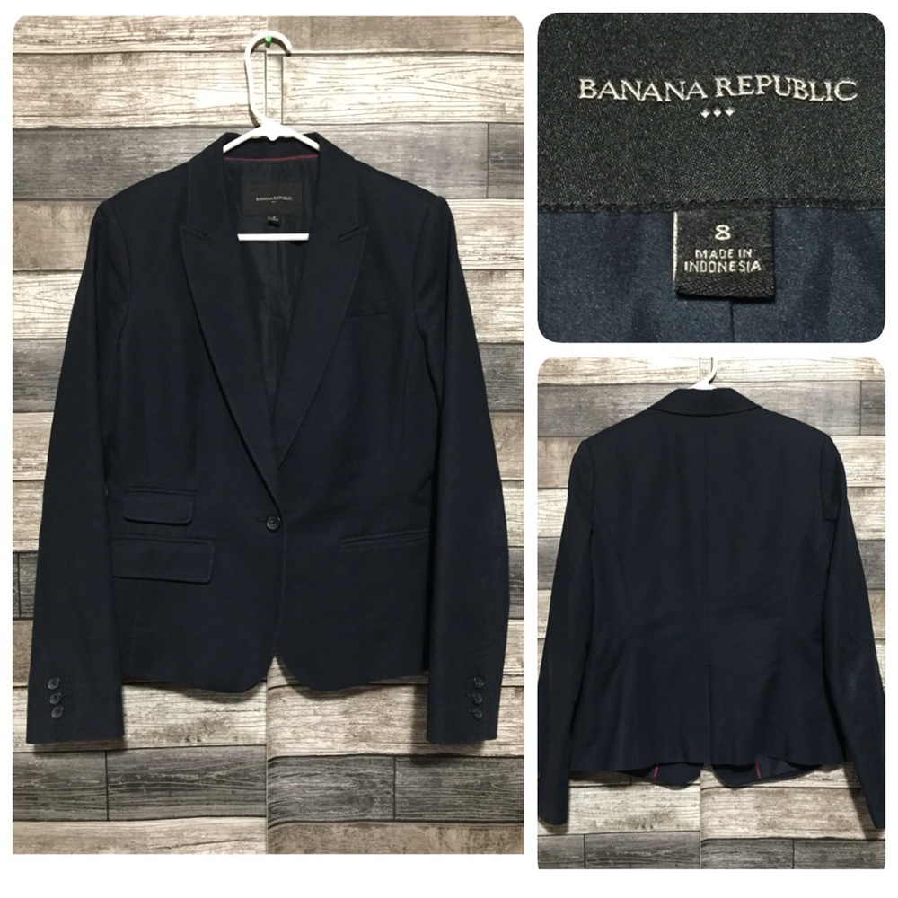 Banana Republic Blazer Women’s 8 Navy Blue One Button Cotton Spandex